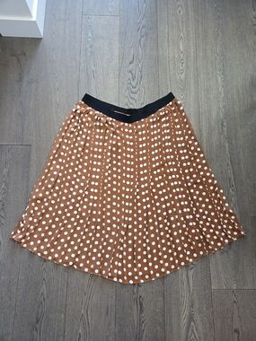 Joe Fresh Jillian Harris Brown and White Pleated Polka Dot Skirt